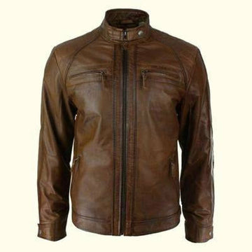 Men's Retro Zipped Brown Casual Leather Jacket